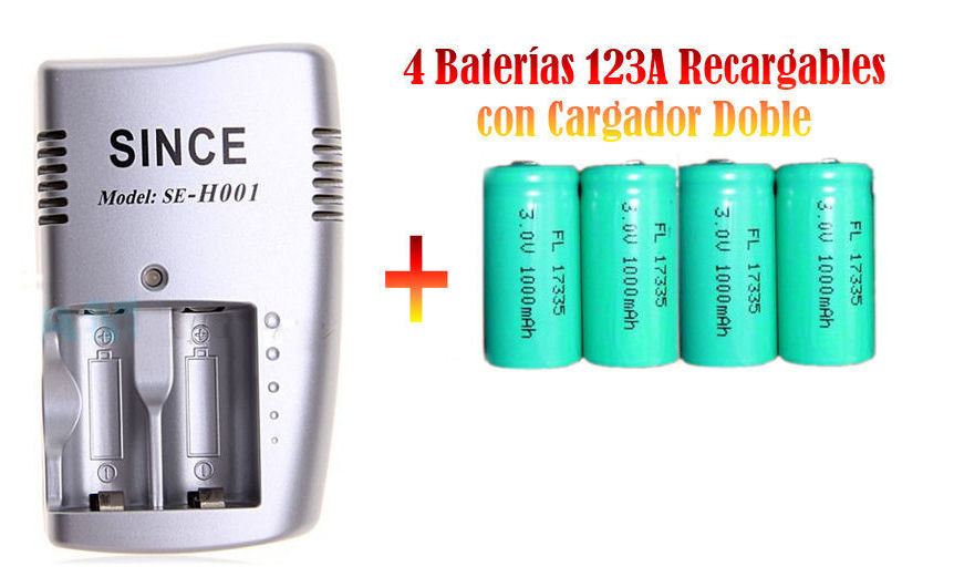 Baterias Recargables CR123A con Cargador (4 unidades de Baterías) - Tienda8