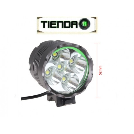 Linterna de Cabeza 5xT6, Led CREE XM-L T6, 2000 Lúmenes Reales