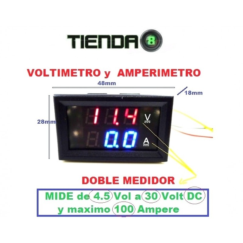 Voltímetro y Amperímetro Digital, 30V, 100A, Multiples Usos - Tienda8