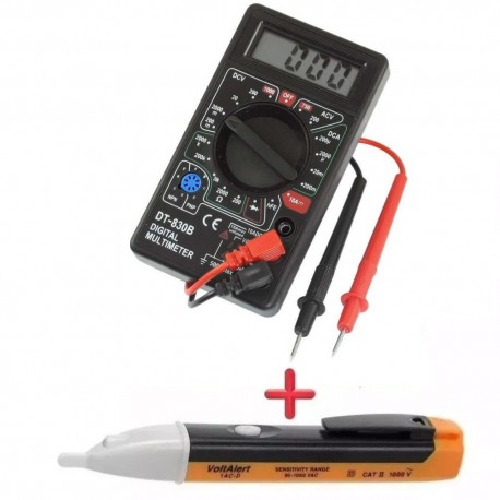 Multitester Digital DT830B + Lápiz Detector de Voltaje AC