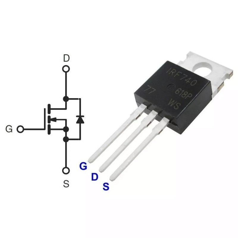 Transistor Mosfet IRF740, Canal N, 10A, 400V, TO220 Tienda8