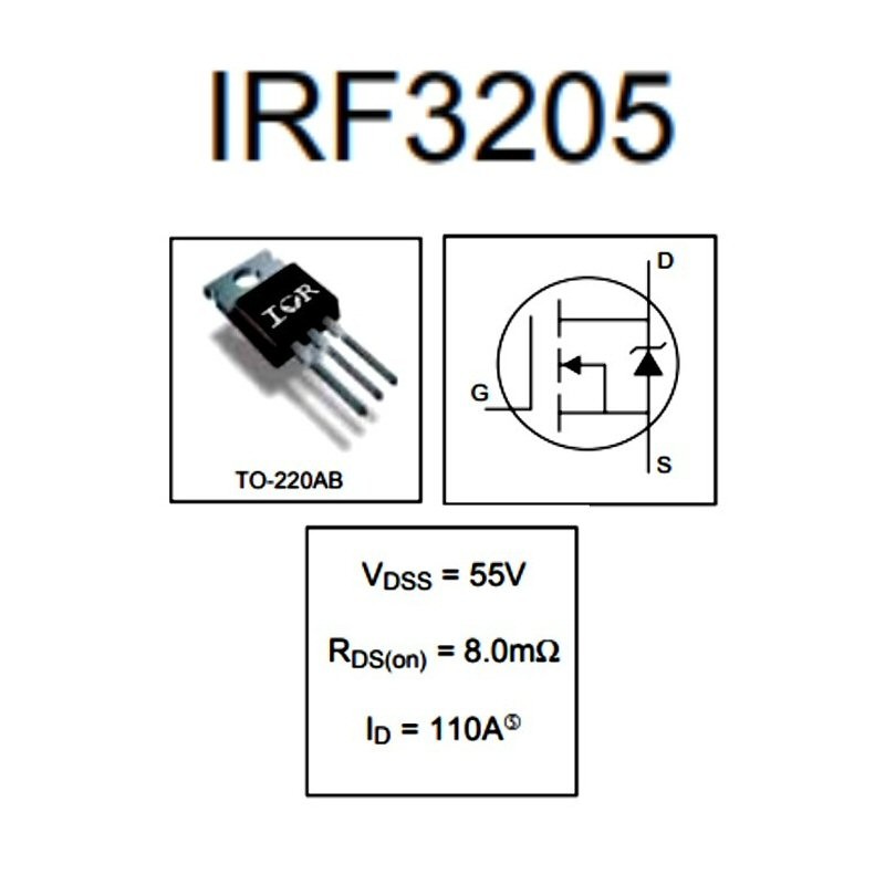 Transistor Mosfet IRF3205, 98A, 55V, 150W, Canal N - Tienda8