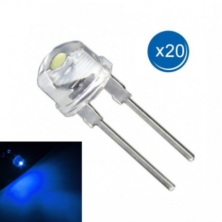 Pack de 20 Diodos Led 0.3w, 2,5v, 100mA, 8mm, Azul