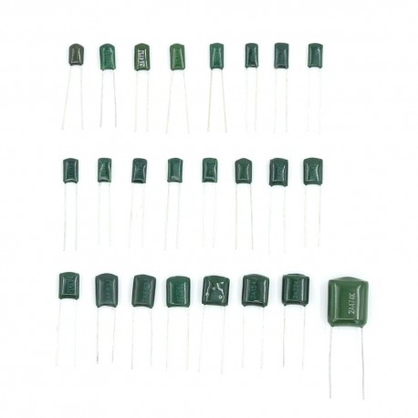 24 Condensadores de Polyester Surtidos, desde 0.22nF to 470nF / 100V