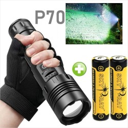 Pack Linterna Zoom Led XHP70 2100 Lum + 2 X SkyRay 18650 3000mAh