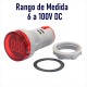 Voltímetro DC Digital 22mm, Piloto Rojo, Rango 6 A 100 Vdc 