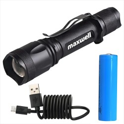 Potente Linterna con Zoom Led XP-L V6, 5 Modos, USB, 900 Lum, Batería 2200mAh